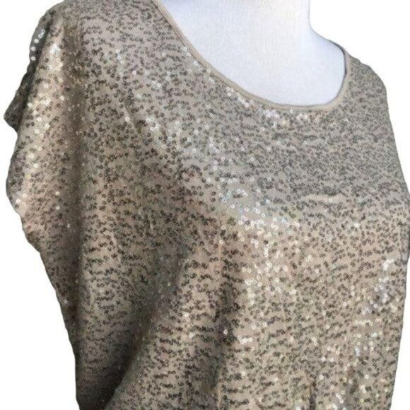 Macy’s INC Sequined Cap Sleeved Shimmery Top M - Picture 4 of 8